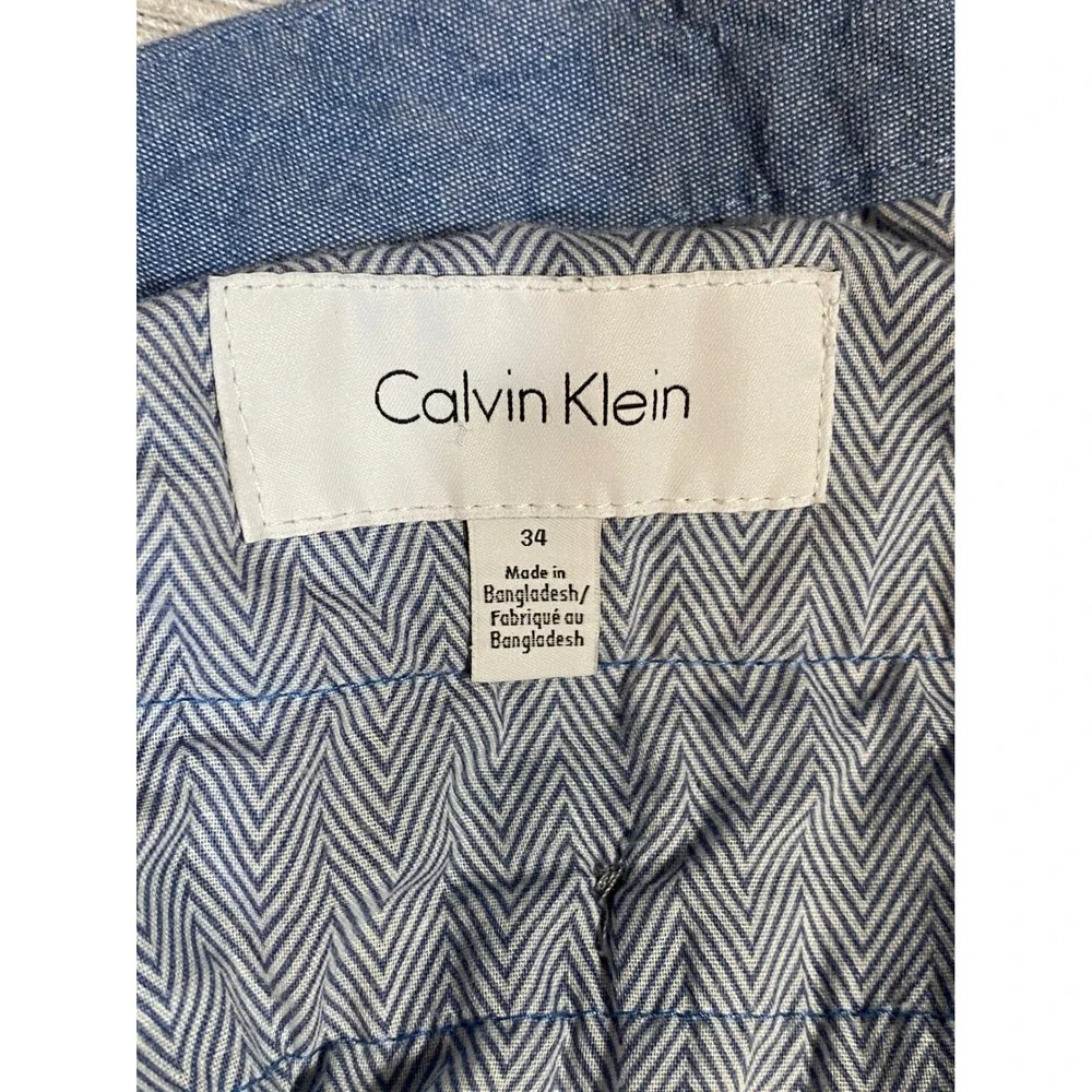 Calvin Klein Mens Blue Cotton Chino Shorts Size‎ 34 Flat Front Casual Chambray
